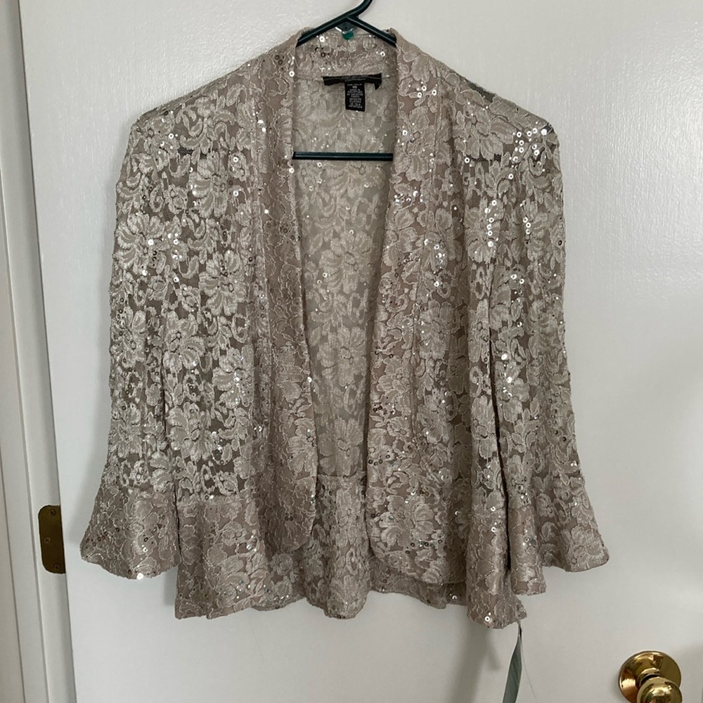 R & M Collection, Champagne Lace and Sequence Womens Size 16 Jacket